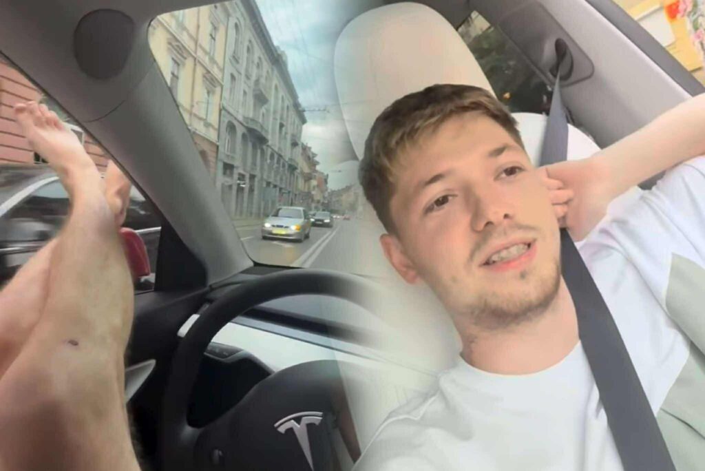 Блогер Варварук проїхався Івано-Франківськом на Tesla з ногами у вікні