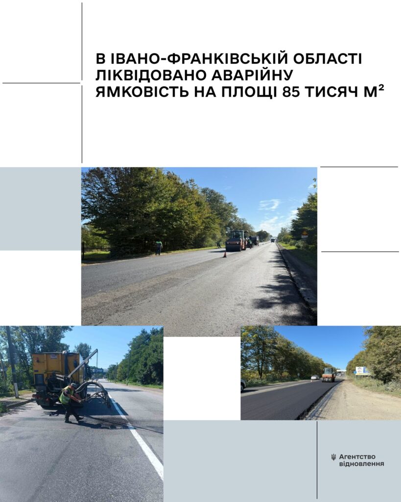 На дорогах Івано-Франківщини ліквідували понад 85 тисяч квадратних метрів аварійної ямковості