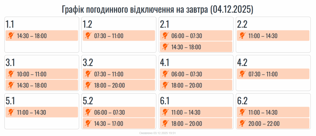 Графіки відключення світла на Івано-Франківщині на 4 грудня