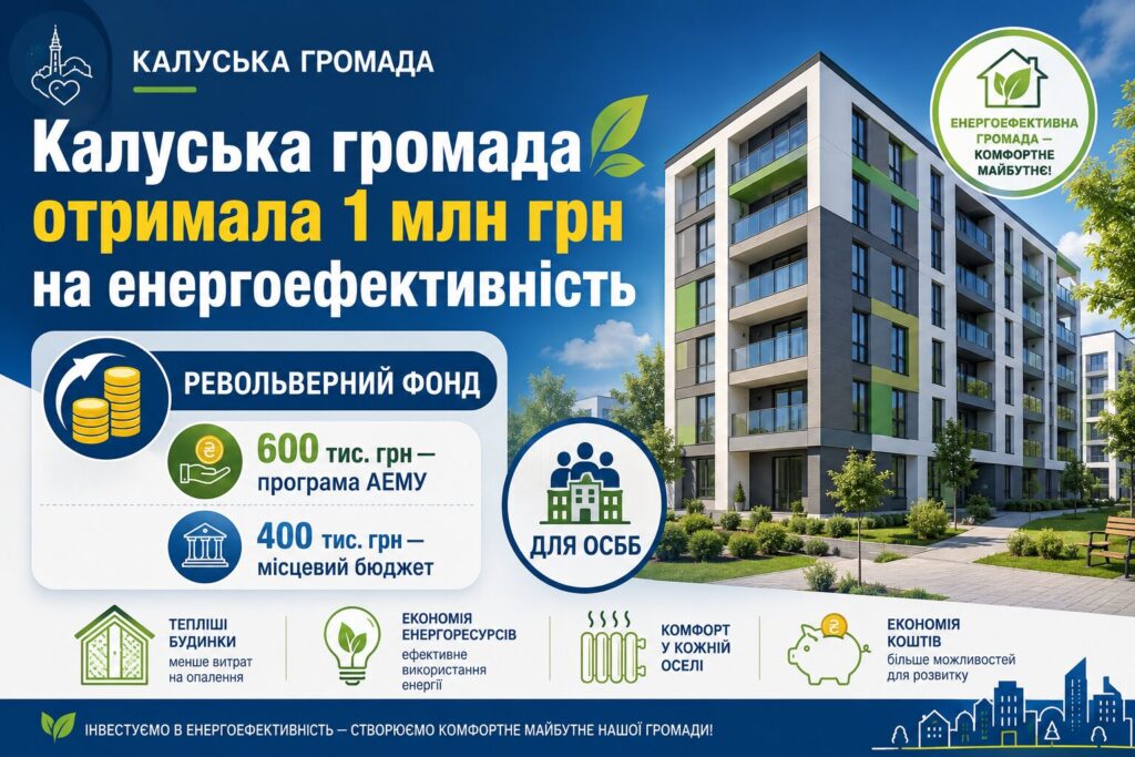 Калуська громада отримала 1 млн грн револьверного фонду на енергоефективність
