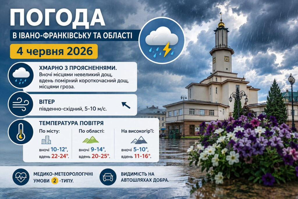 Погода на Івано-Франківщині 4 червня: вдень прогнозують дощі та грози