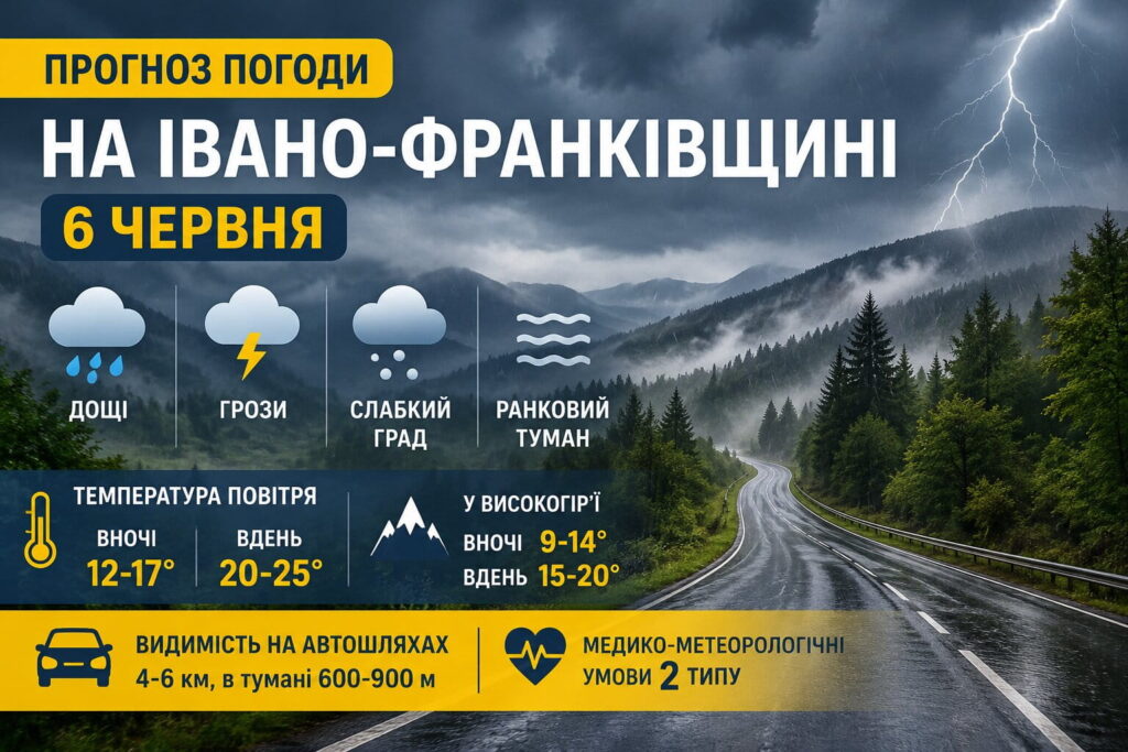 На Івано-Франківщині 6 червня прогнозують дощі, грози та град
