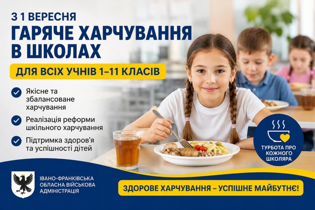 З 1 вересня у школах Івано-Франківщини для учнів 1–11 класів запровадять безоплатне гаряче харчування