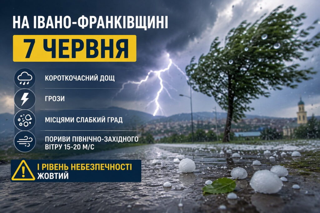 На Івано-Франківщині 7 червня протягом дня будуть дощі, грози, град і сильний вітер